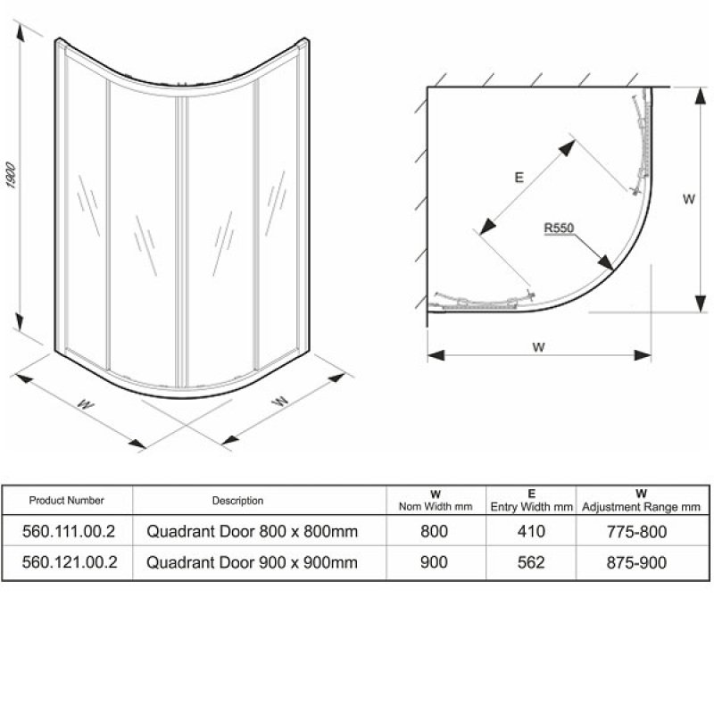 Twyford Geo Quadrant Shower Enclosure 800x800mm 560.111.00.2