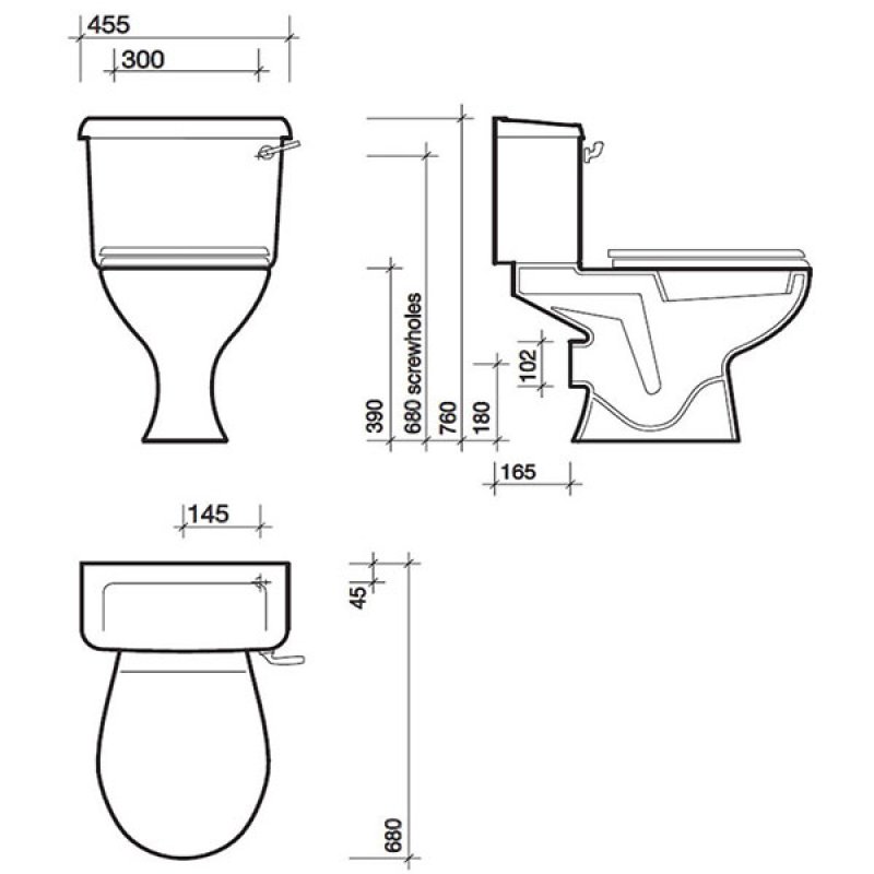 Twyford Option Close Coupled Toilet 6ltr Lever Cistern - Standard Seat Stainless Steel Hinge