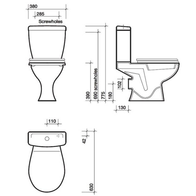Twyford Option Close Coupled Toilet 6/4ltr Push Button Cistern - Stainless Steel Hinge Standard Seat