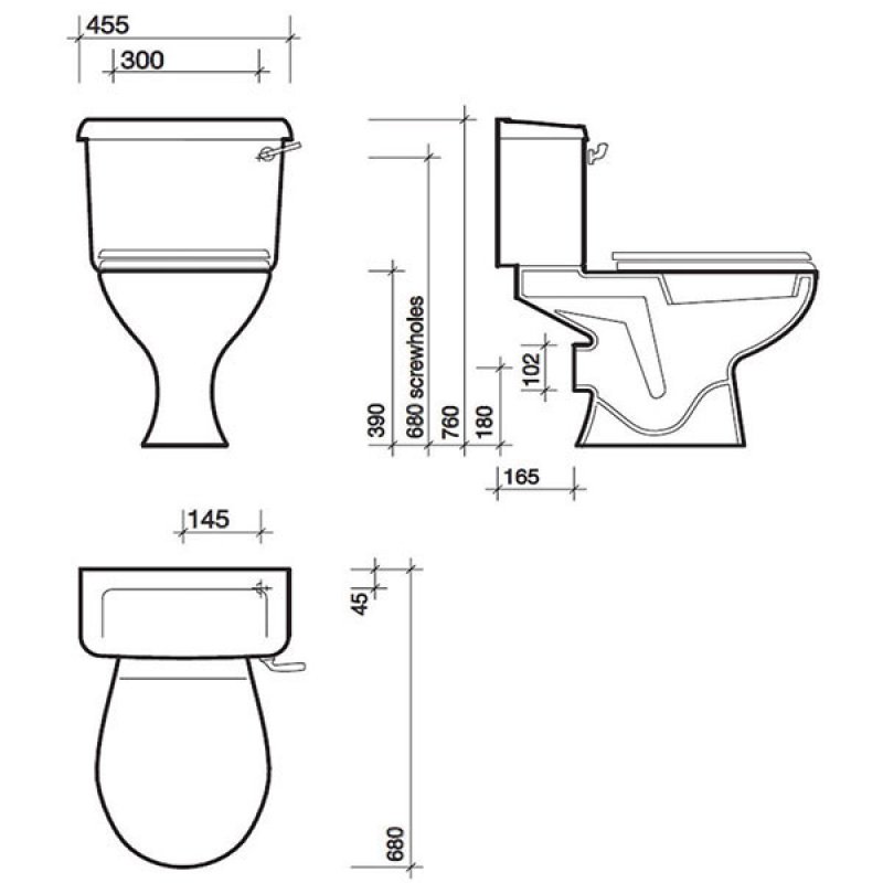 Twyford Option Close Coupled Toilet 6/4ltr Lever Cistern - Standard Seat Stainless Steel Hinge