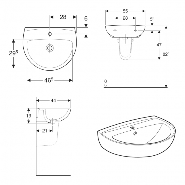 Twyford Option Basin with Full Pedestal 550mm W - 1 Tap Hole