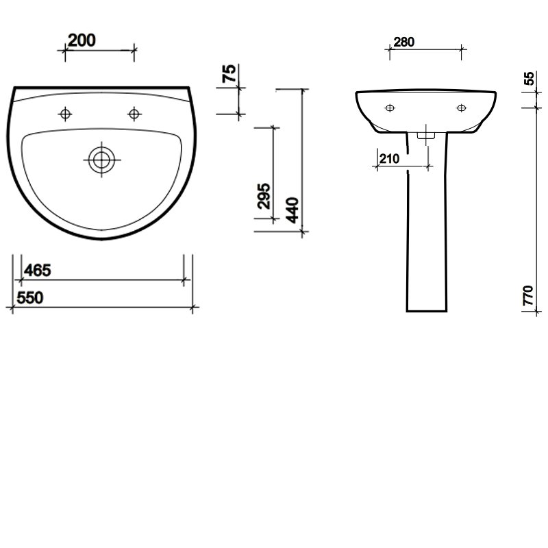 Twyford Option Full Pedestal Basin OT4242WH+OT4940WH mm TH