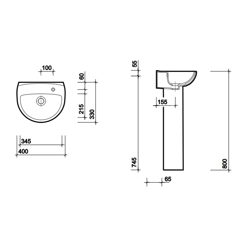 Twyford Option Full Pedestal Basin OT4845WH+OT4940WH mm TH
