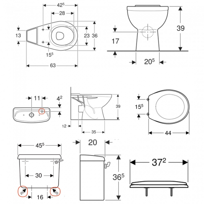Twyford Option Close Coupled Toilet 6ltr Lever Cistern - Standard Seat Stainless Steel Hinge