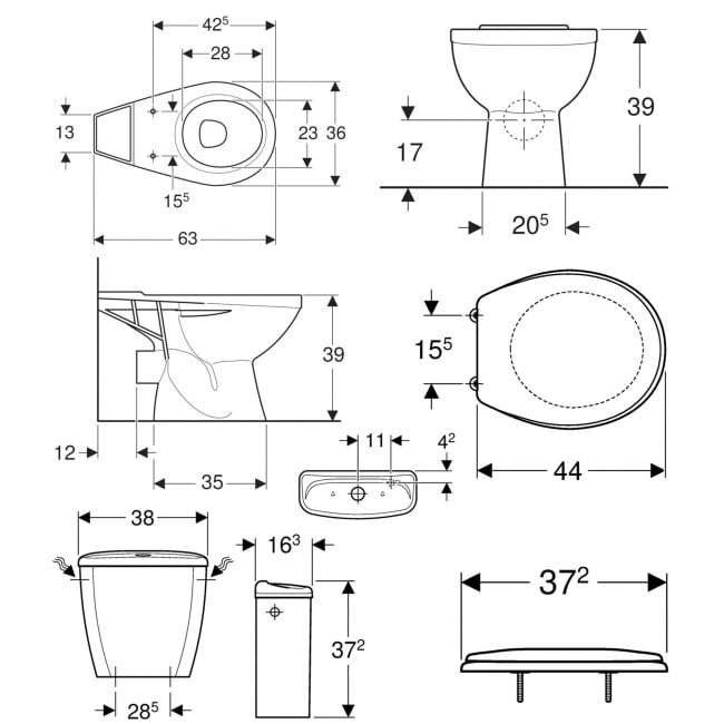 Twyford Option Close Coupled Toilet 6/4ltr Push Button Cistern - Plastic Hinges Standard Seat