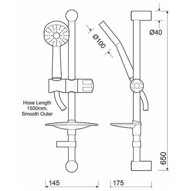 Twyford Sola Modern Slider Rail Shower Kit 650mm High with Single Function Handset - Chrome