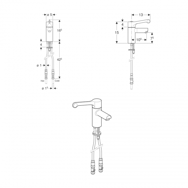 Twyford Sola Thermostatic Basin Mixer Tap with Detachable Spout - Chrome