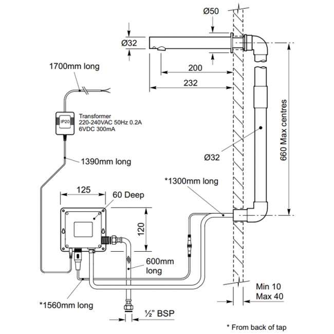 Twyford Sola Round Infrared Spout - Wall Mounted