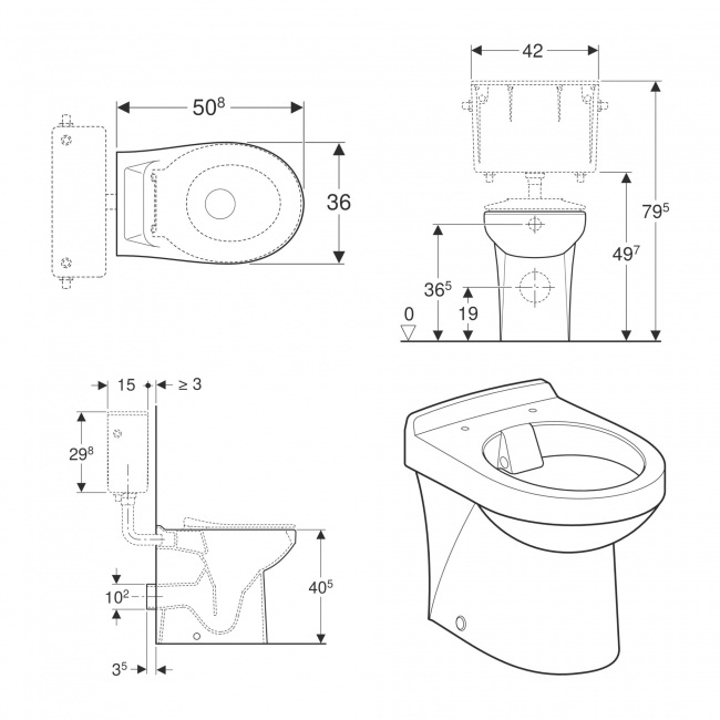 Twyford Sola Rimless Back-To-Wall Pan - Excluding Seat
