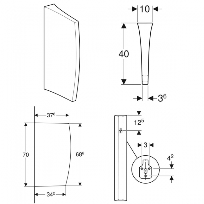 Twyford Urinal Division with Fixings 400mm Length - White