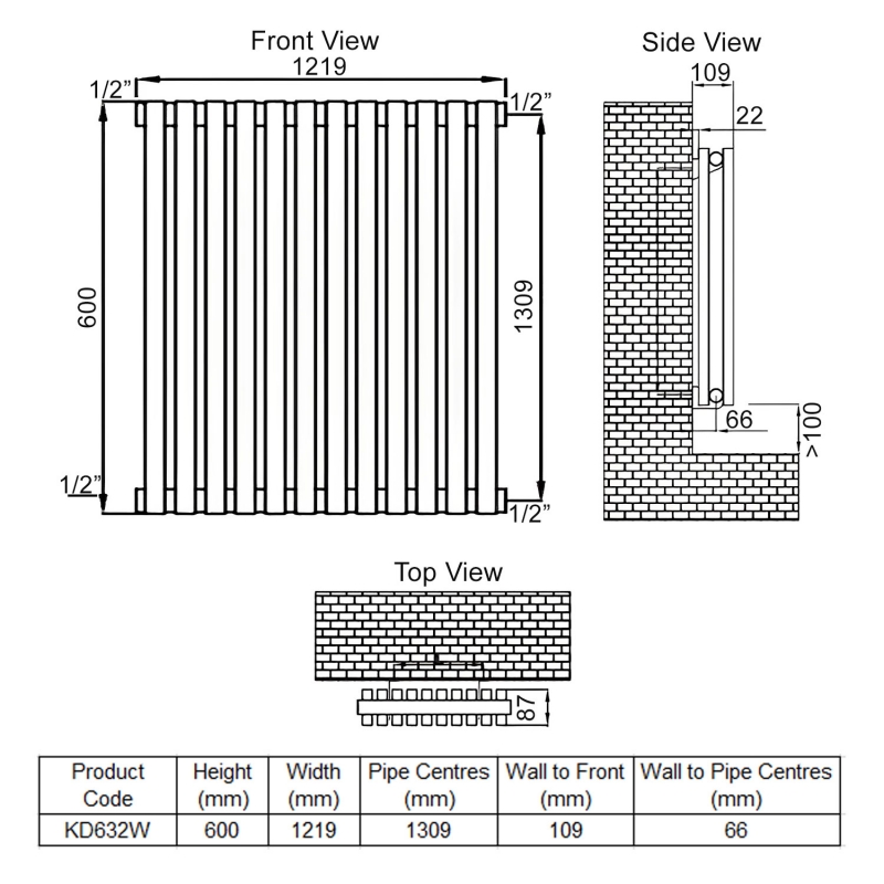 Ultraheat Klon Double Designer Radiator | White | 600mm x 1219mm