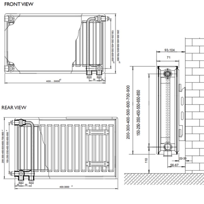 Ultraheat Planal PHS Horizontal Radiator, 400mm H x 400mm W, White