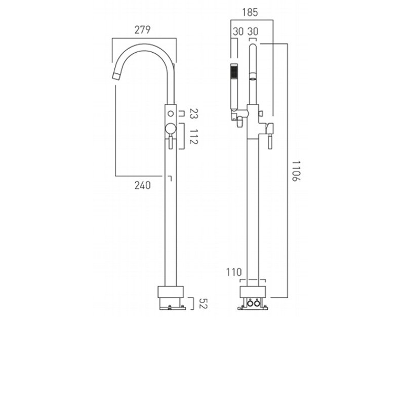Vado Origins Bath Shower Mixer Tap INDORI233BLK Floor Mounted