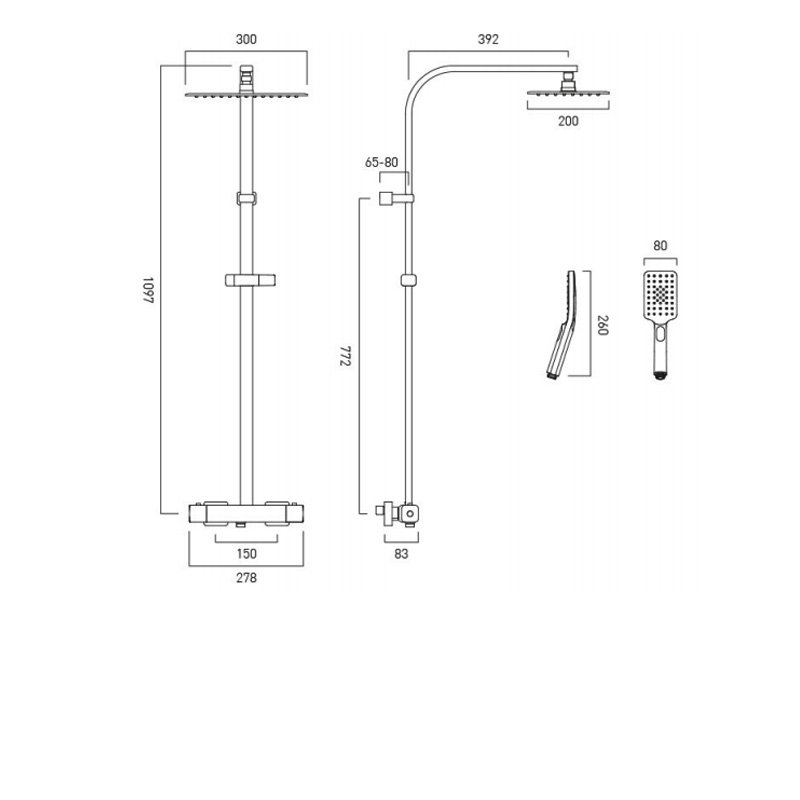 Vado Phase Bar Shower PHA149RRKCP 2 Outlet Chrome