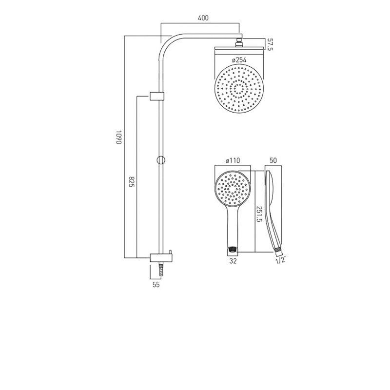Vado Rigid Riser Shower Kit WGRRK/DIV148C/P Modern Chrome