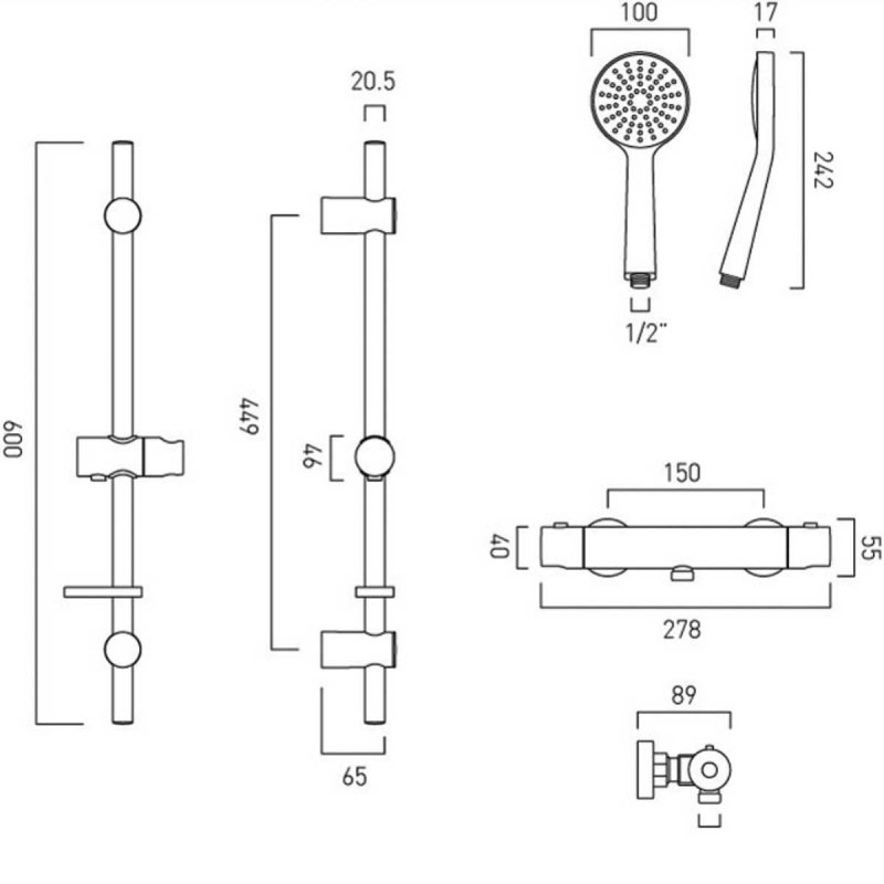 Vado Sirkel Bar Shower AXSIRSFSPCP 1 Outlet Chrome