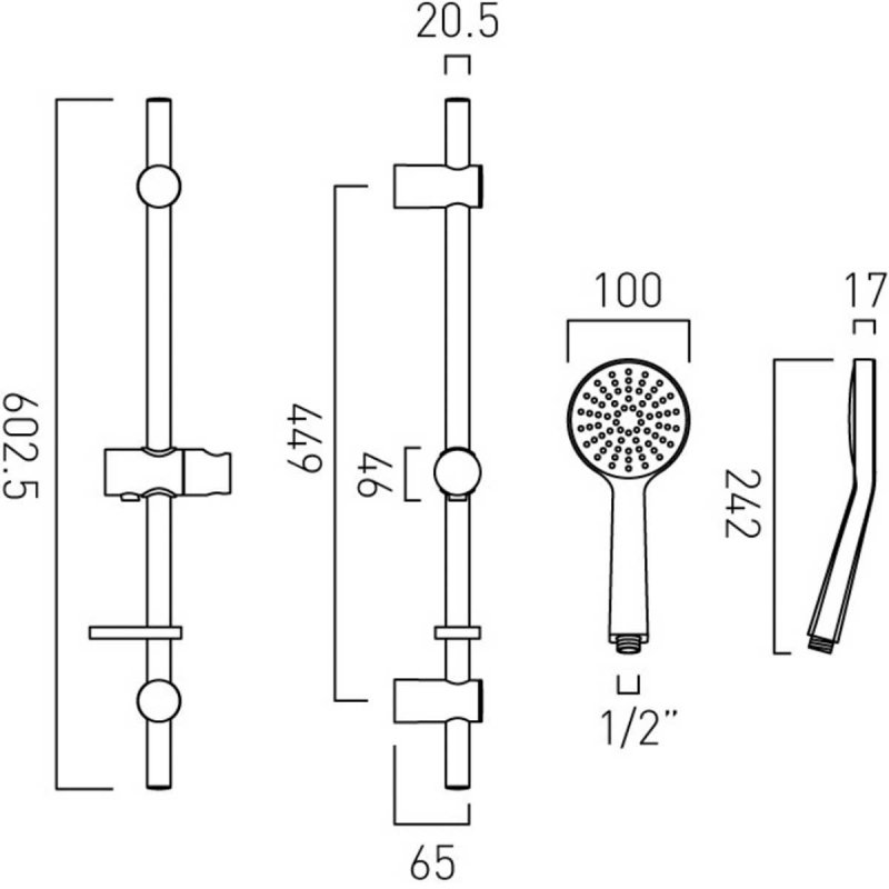 Vado Slider Rail Shower Kit AXSIRSFSRKDBCP Modern Chrome