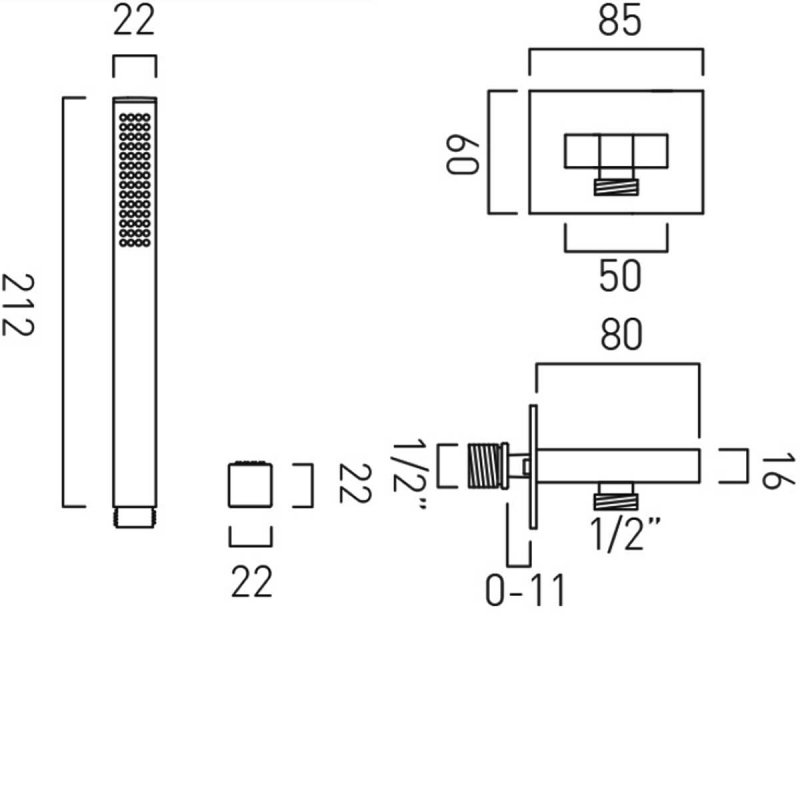 Vado Square Shower Handset Single Function INDSFMKWO/SQBLK
