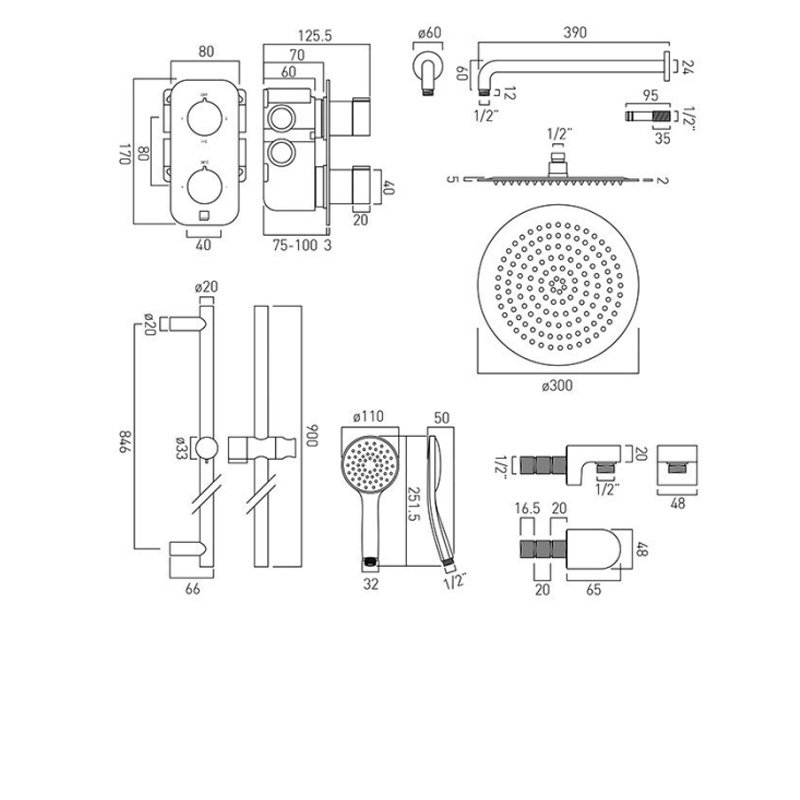 Vado Tablet Altitude Concealed Shower TAB1720/ALTASCP 2 Outlet