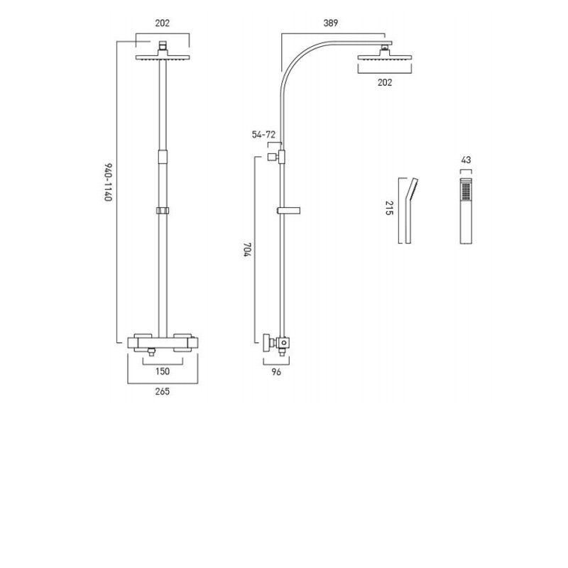 Vado Velo Bar Shower VEL149RRKSQCP 2 Outlet Chrome