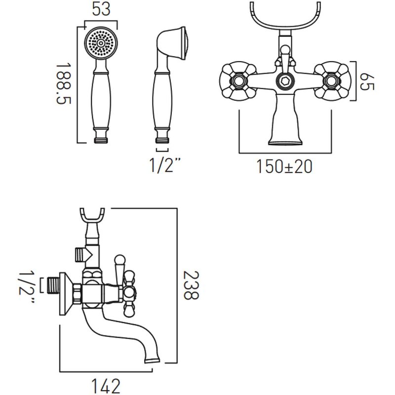 Vado Victoriana Bath Shower Mixer Tap AXVIC120/CDCP Wall Mounted