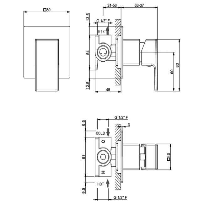Vema Lys Manual Concealed Shower Valve Single Handle - Chrome