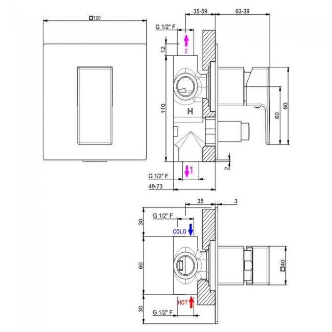 Vema Lys Manual Concealed Shower Valve with Diverter Single Handle - Chrome