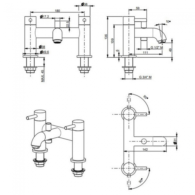 Vema Maira Bath Shower Mixer Tap with Shower Kit - Chrome