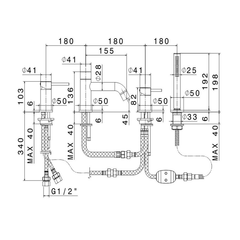 Vema Maira 4-Hole Bath Shower Mixer Tap Pillar Mounted - Matt Black