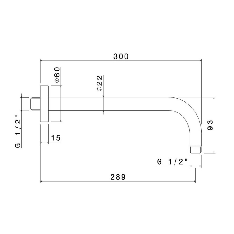 Vema Round Wall Mounted Shower Arm 300mm Length - Chrome