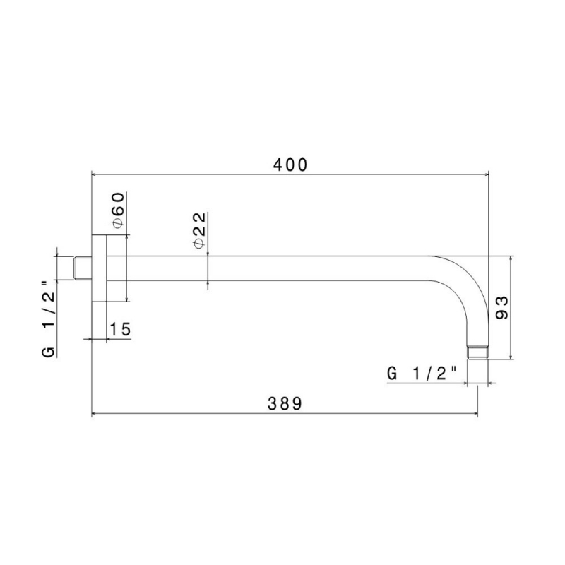 Vema Tiber Wall Mounted Shower Arm 400mm Length - Stainless Steel