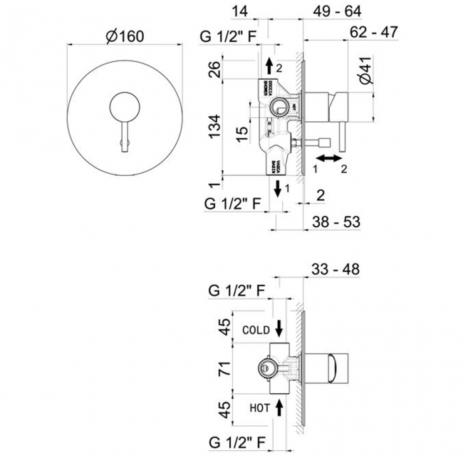 Vema Tiber Built In 2 Outlet Concealed Shower Valves with Diverter - Chrome