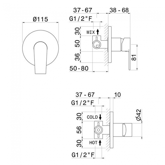Vema Timea Built In Concealed 1 Outlet Shower Valve Single Handle - Chrome