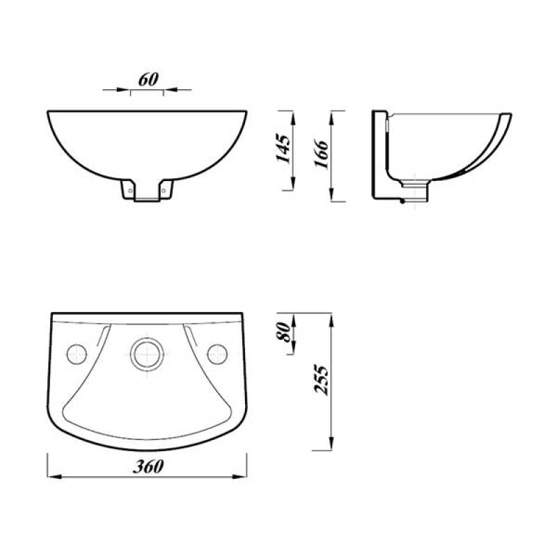 Verona Advantage Wall Mounted Cloakroom Basin 360mm Wide 2 Tap Hole