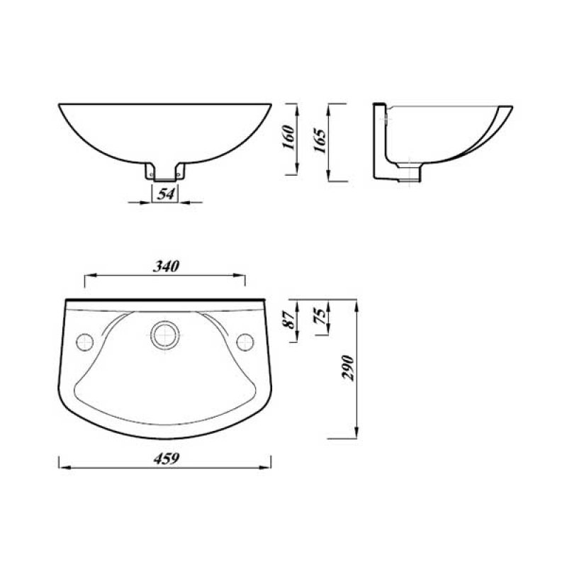 Verona Advantage Wall Mounted Cloakroom Basin 450mm Wide 2 Tap Hole