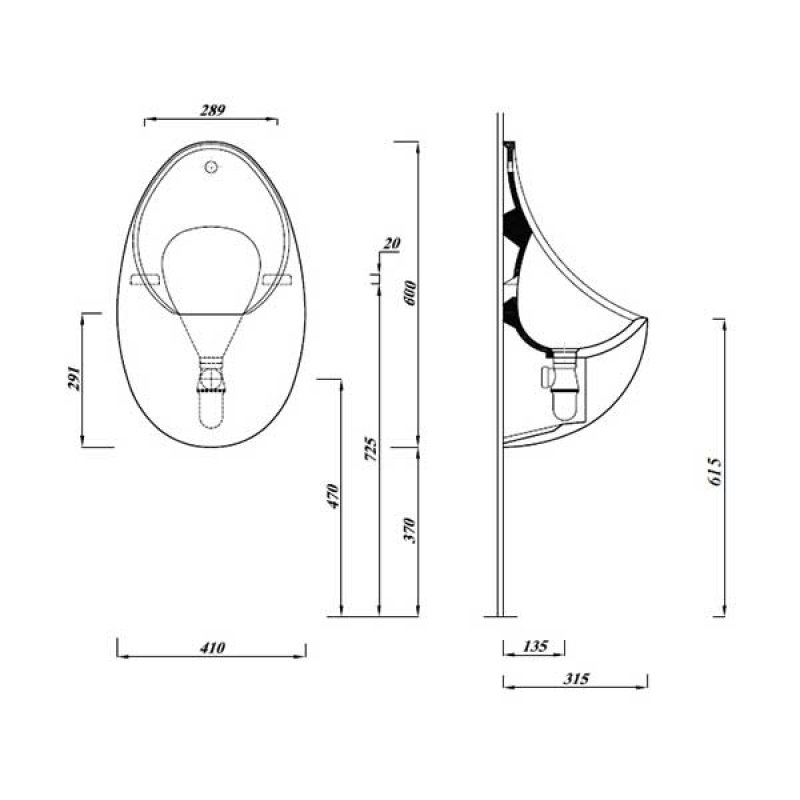 Verona Advantage Concealed Urinal 410mm Wide White