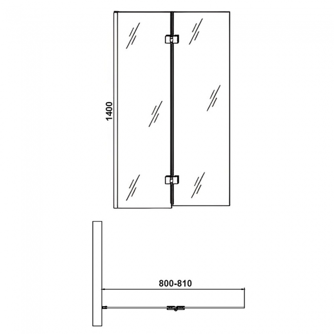 Verona Aquaglass+ Straight Hinged Bath Screen with Fixed Panel 1400mm H x 800mm W - 6mm Glass