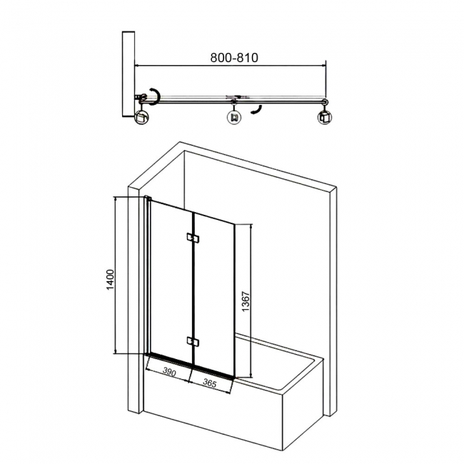 Verona Aquaglass+ Straight Hinged Bath Screen 1400mm H x 800mm W - 6mm Glass