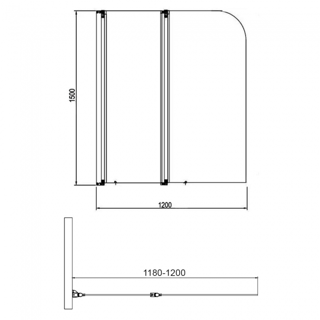 Verona Aquaglass+ Two Folding Bath Screen 1500mm H x 1200mm W - 6mm Glass