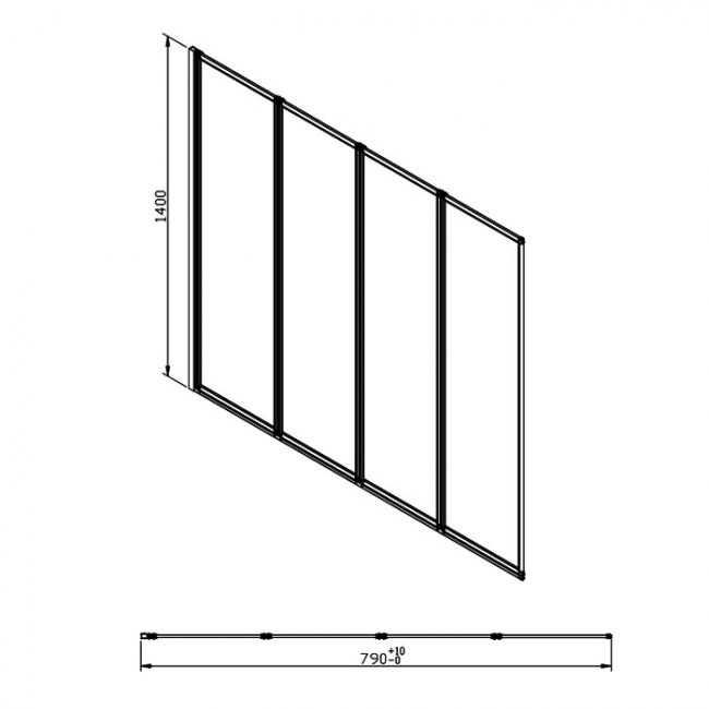 Verona Aquaglass+ Four Folding Bath Screen 1400mm H x 800mm W - 3mm Glass