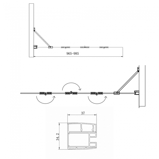 Verona Aquaglass+ Frameless 4 Folding Bath Screen 1500mm H x 965mm W - 6mm Glass