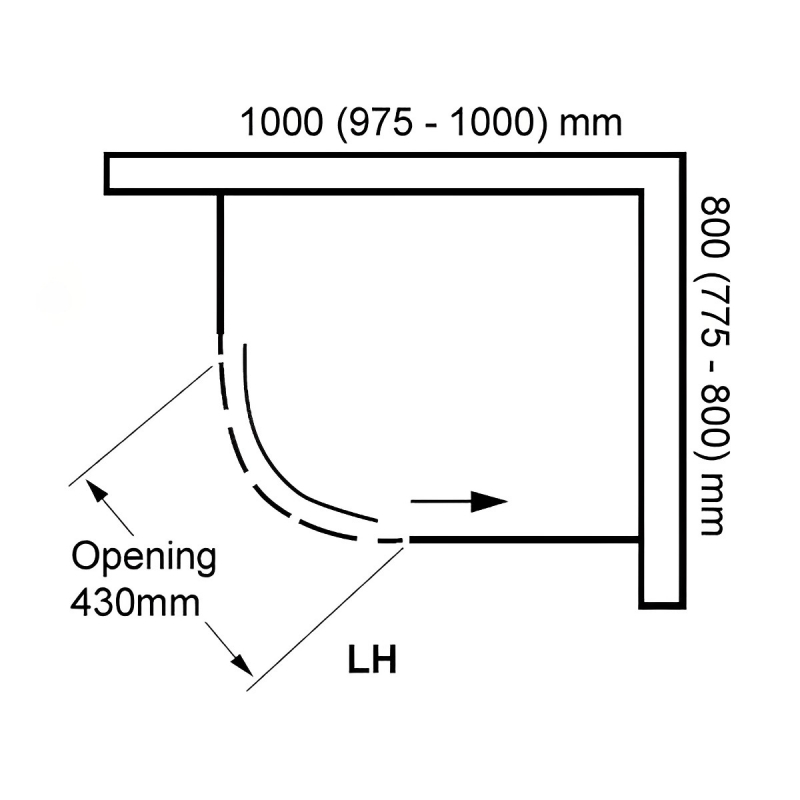 Verona Frameless Offset Quad Shower Enclosure 1000x800mm BED9651LBM1C