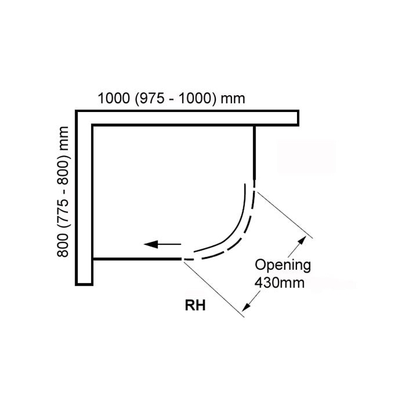 Verona Frameless Offset Quad Shower Enclosure 1000x800mm BED9651RBM1C