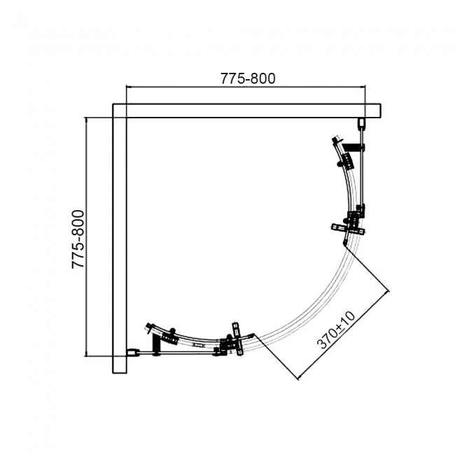 Verona Aquaglass+ Frameless 2-Door Quadrant Shower Enclosure 800mm x 800mm - 8mm Glass  | Dimension Image