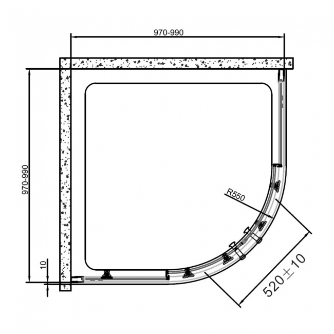 Verona Aquaglass Intro+ Quadrant Shower Enclosure 1000mm x 1000mm - 8mm Glass  | Dimension Image