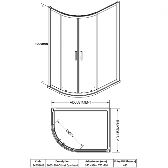 Verona Intro+ Offset Quad Shower Enclosure | 1200x800mm | BE2821B-1280