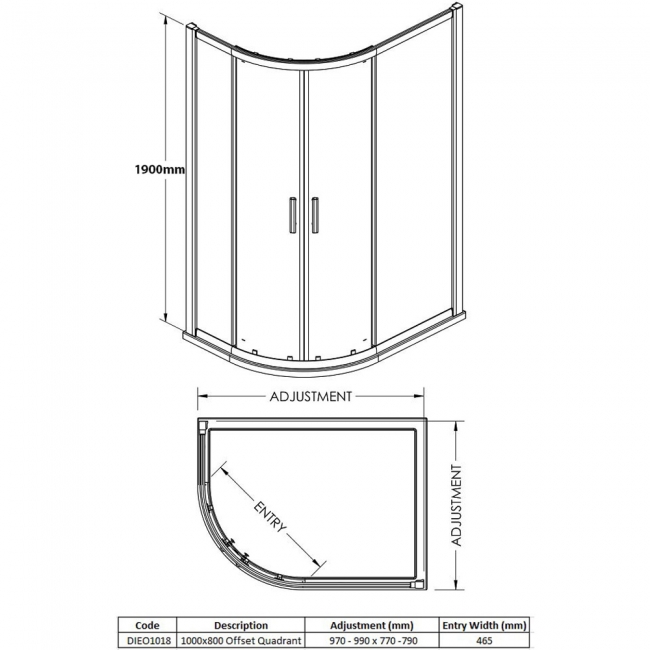 Verona Aquaglass Intro+ Offset Quadrant Shower Enclosure 1200mm x 900mm - 8mm Glass