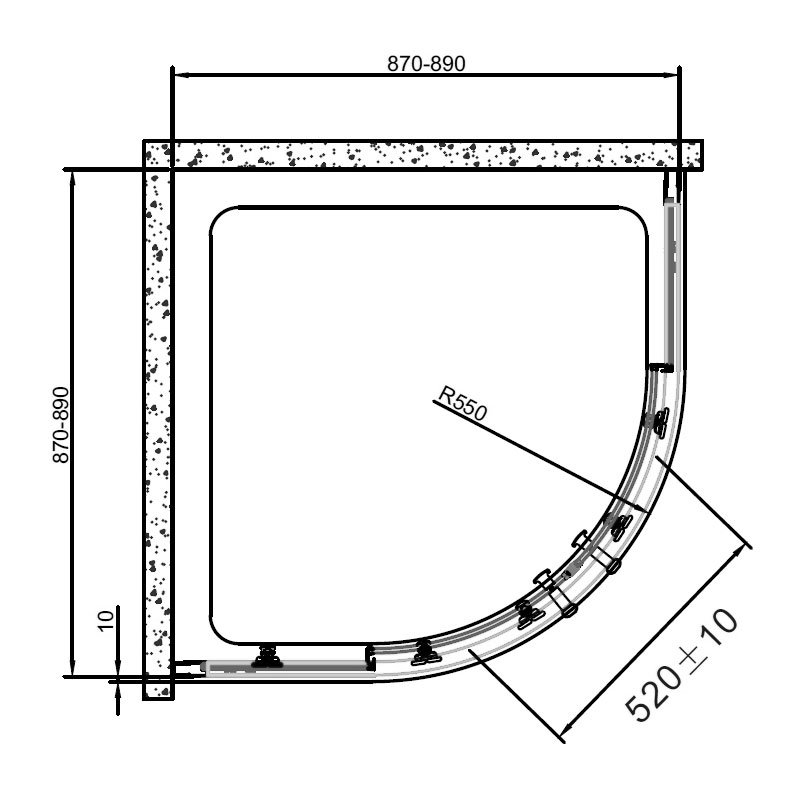 Verona Aquaglass Intro+ Quadrant Shower Enclosure 900mm x 900mm - 8mm Glass  | Dimension Image