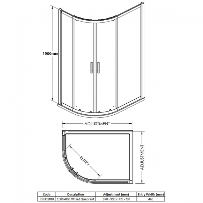 Verona Aquaglass Intro+ Offset Quadrant Shower Enclosure 900mm x 760mm - 8mm Glass