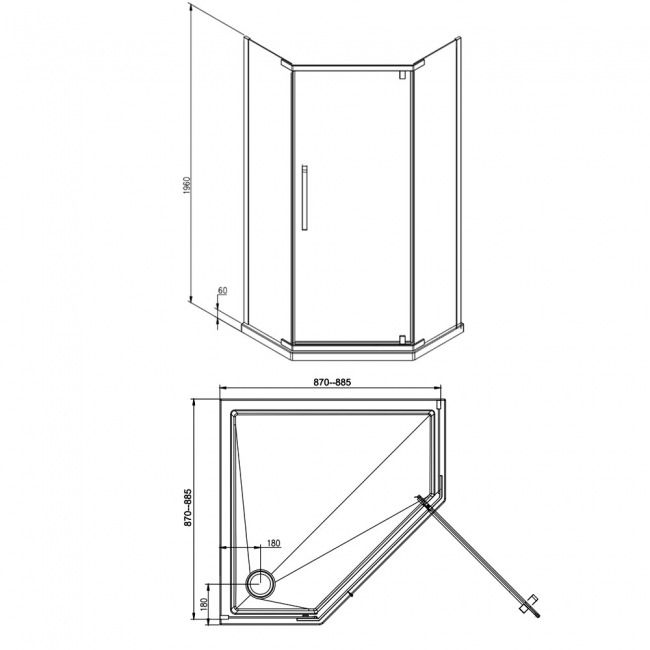 Verona Aquaglass Purity Hinged Door Pentagonal Shower Enclosure with Tray 900mm x 900mm - 6mm Glass
